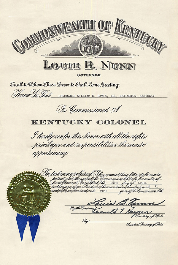 Commonwealth of Kentucky Certificate 1971